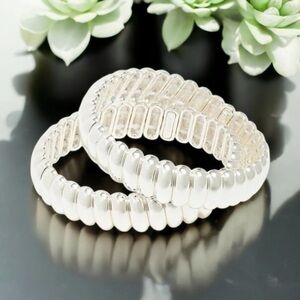 J. Crew Factory | Metal-Bead Stretch Bracelet Set Bright Silver